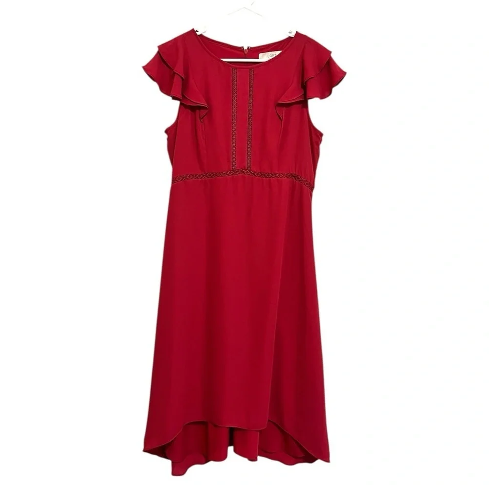2/$30 LOFT - Raspberry Short Sleeve Mid Length Dress with Flutter Sleeves Size 6 - Picture 1 of 7